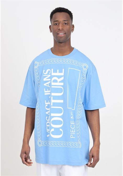 Light blue men's t-shirt with piece number print VERSACE JEANS COUTURE | 76GAHE04CJ00E261